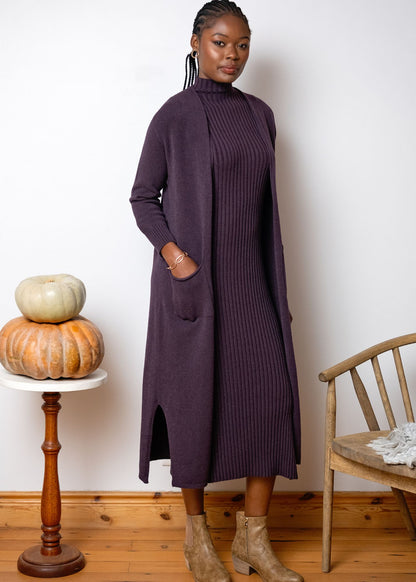 Urban Cozi Knit in Longline Open-Front Cardigan Jacket in Bordeaux