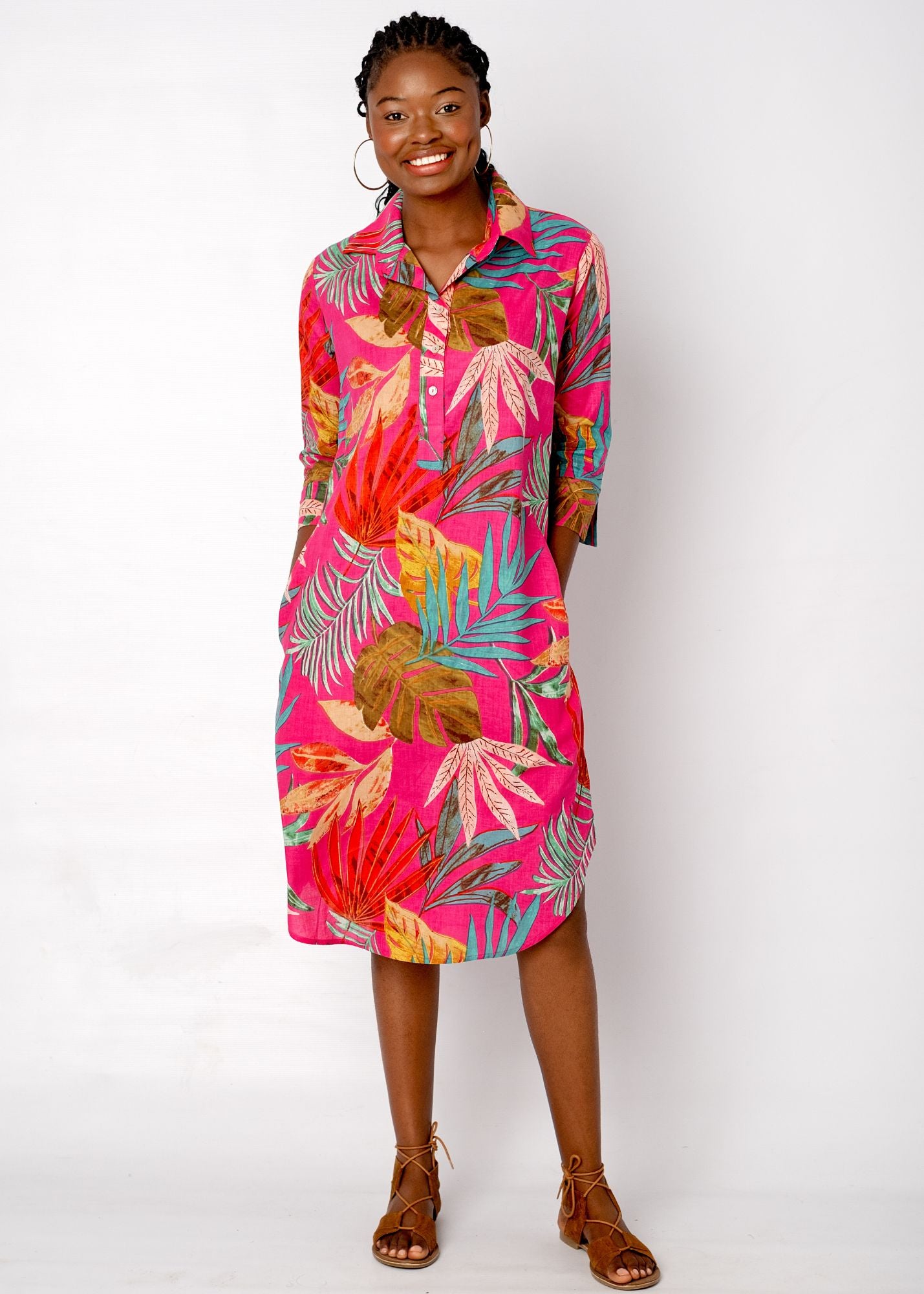 Gaby shirt dress in Pink Palm Leaves