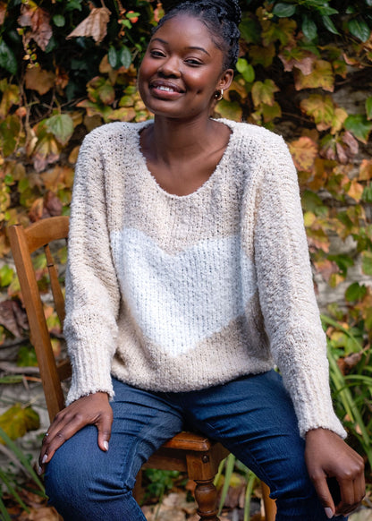 Sweetheart Chunky  Round Neck Knit in Stone