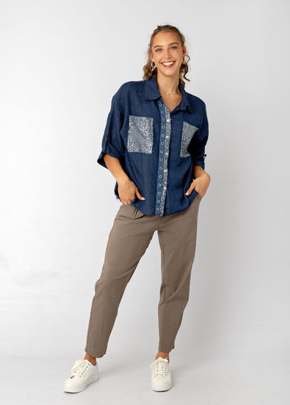 The Bling Blouse in Indigo Blue