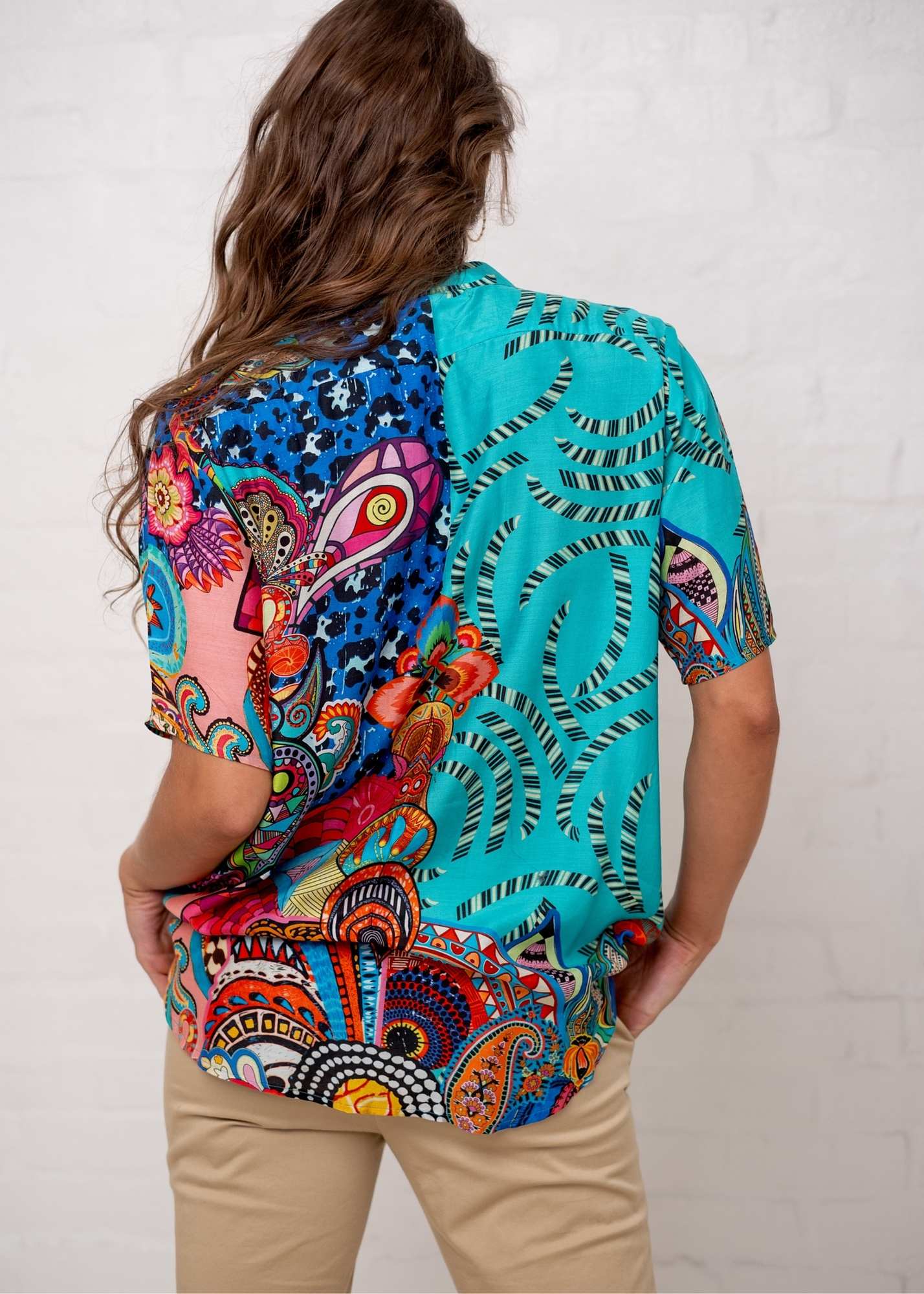Molly Button down blouse in Turquoise Paisley