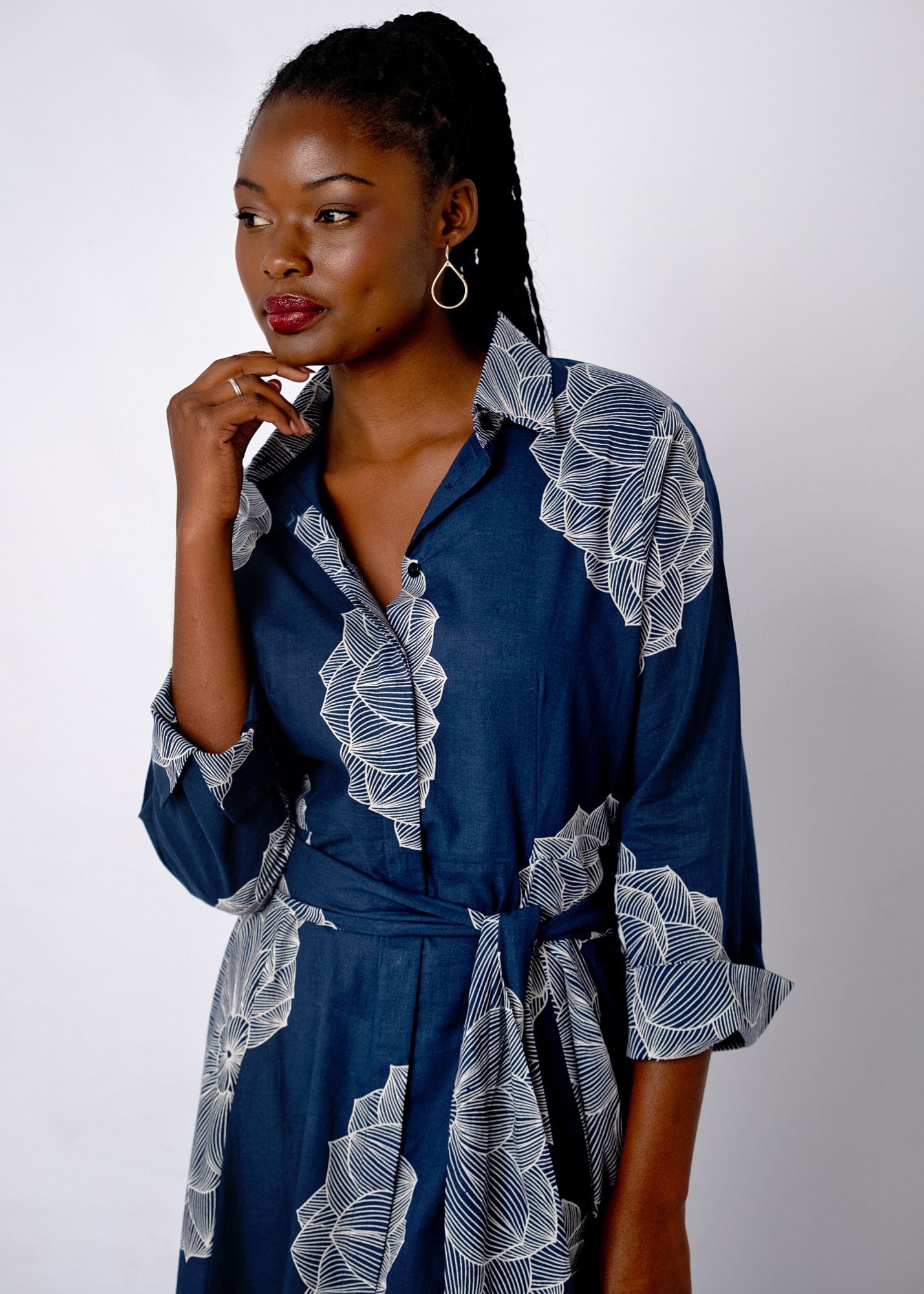 Marigold Shirt Dress in Indigo Bloom