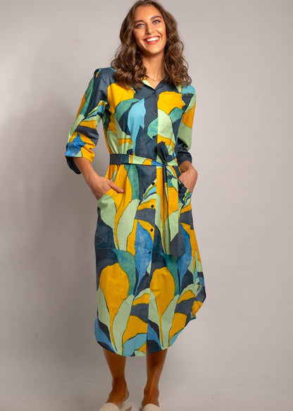 Laura Shirt Dress in Green Van Gogh
