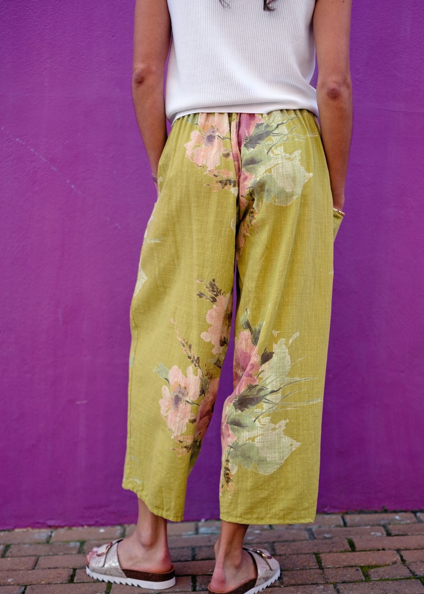 Lino 100% Linen Pants in Chartreuse Heirloom
