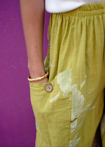 Lino 100% Linen Pants in Chartreuse Heirloom