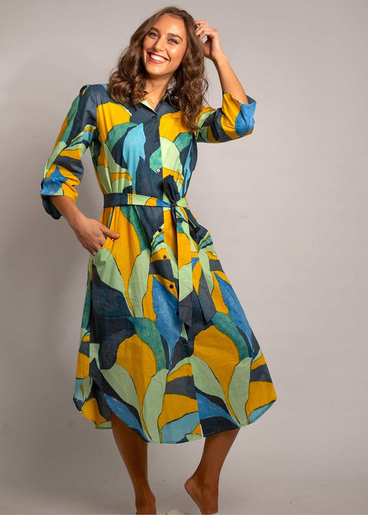 Laura Shirt Dress in Green Van Gogh