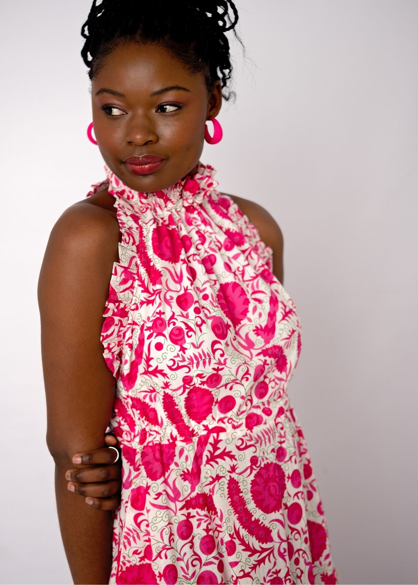 Zola Tiered Dress in Pink Bougainvillea