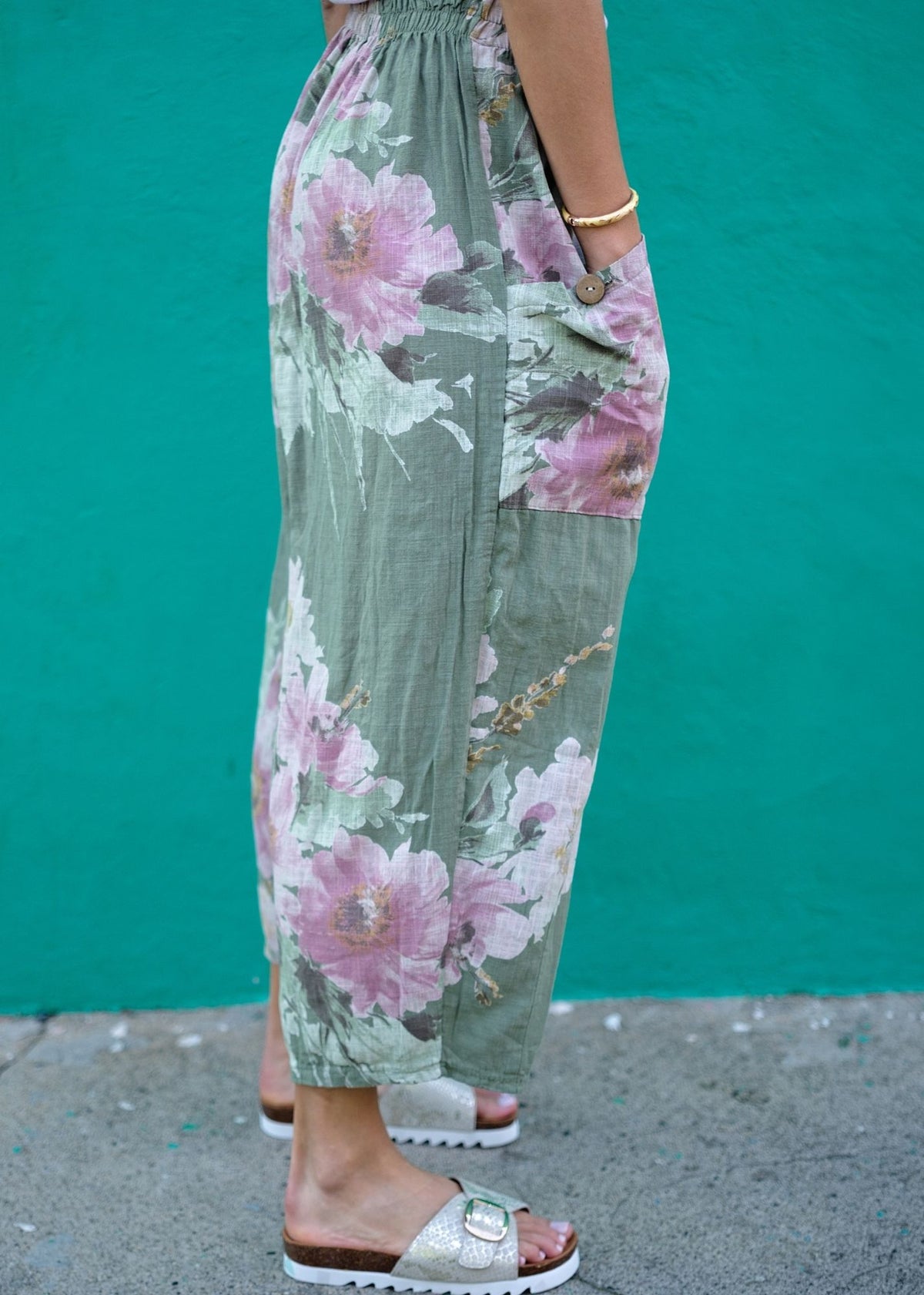 Lino 100% Linen Pants in Olive Heirloom Bloom