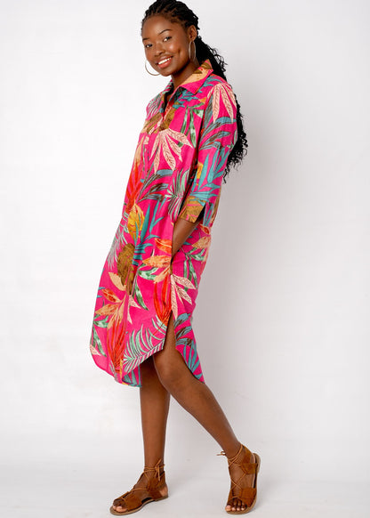 Gaby shirt dress in Pink Palm Leaves