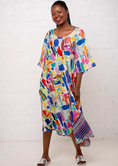 Fiera Dress in Rainbow Paintbrush