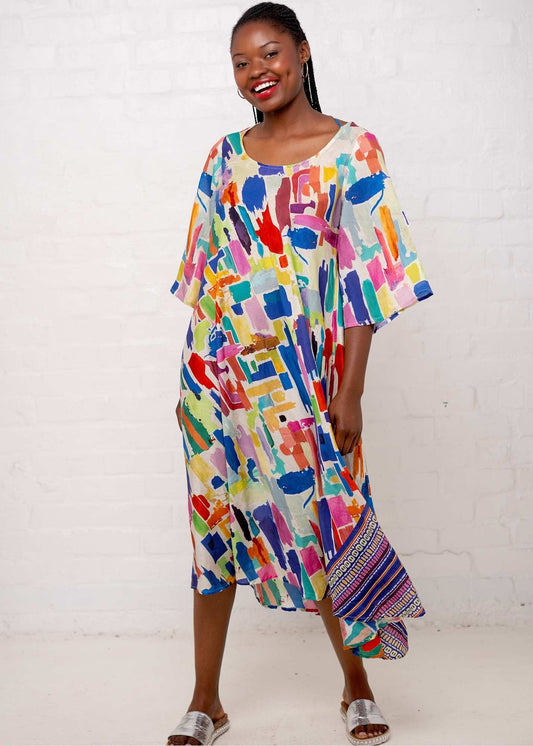 Fiera Dress in Rainbow Paintbrush