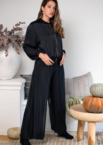 Sophia 100% Silk Flow Pants in Black