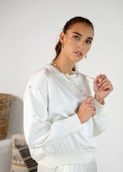 Lila  Bomber Jacket in Viscose Silk Blend in Cream