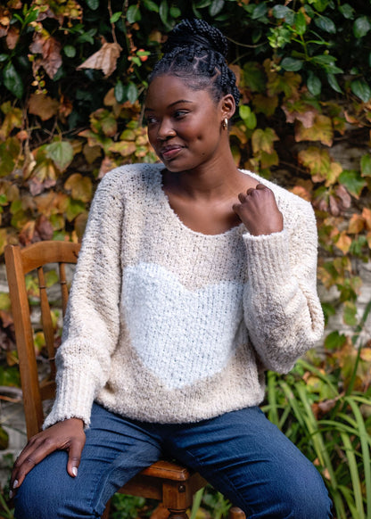 Sweetheart Chunky  Round Neck Knit in Stone