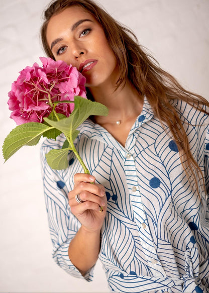 Betty Button dress, Blue and White Circles