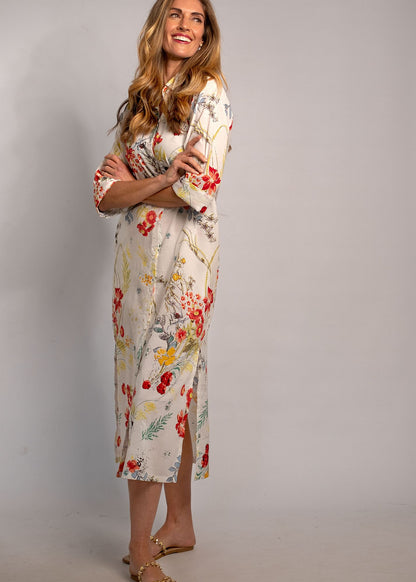 Emma dress in White with Red Floral NO CONTRAST