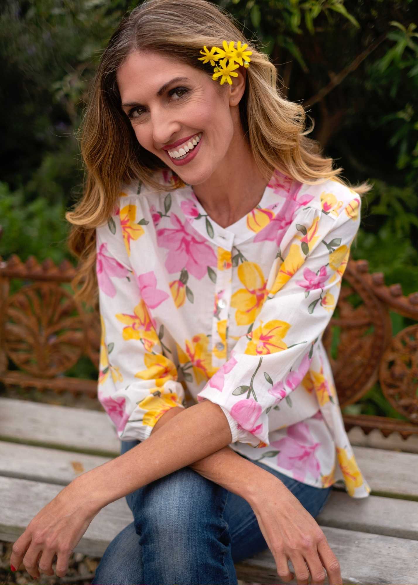 Lauren Comfy top, in Pink and Yellow Floral