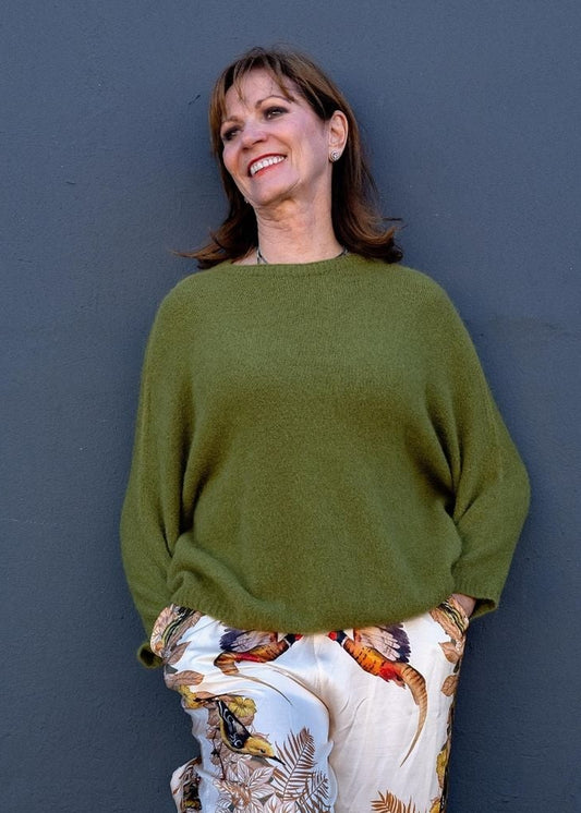 Poncho with Tulip Sleeve in Moss Green