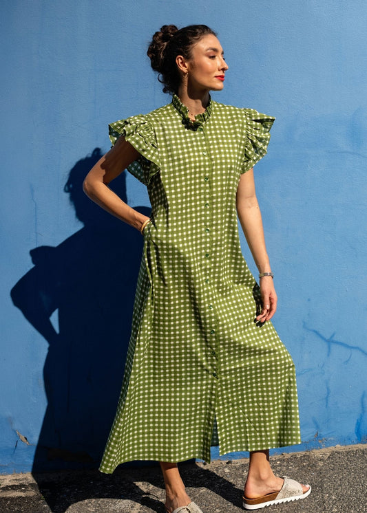 Alice Dress in Olive and White Gingham