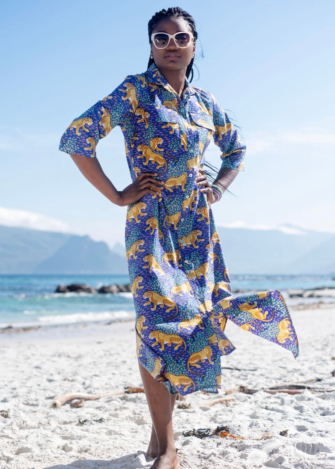 Betty Button dress in Purple Leopard