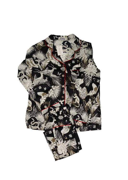 Long PJ Set in Black Crown Print