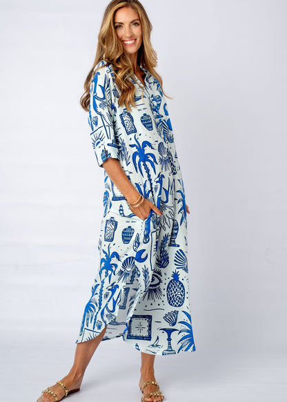 Fergie Cuffed Sleeve  Dress, Greek Islands