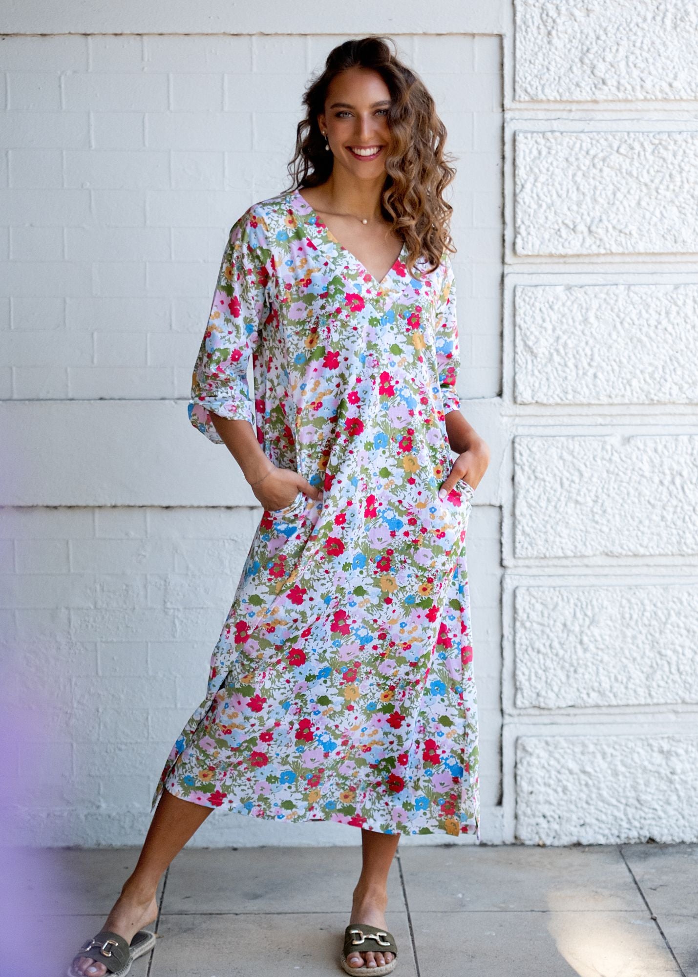 Gloria Dress with Tucked Sleeve Detail in Meadow