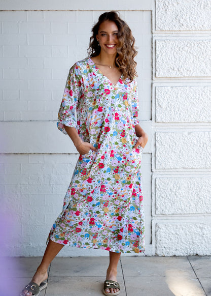 Gloria Dress with Tucked Sleeve Detail in Meadow