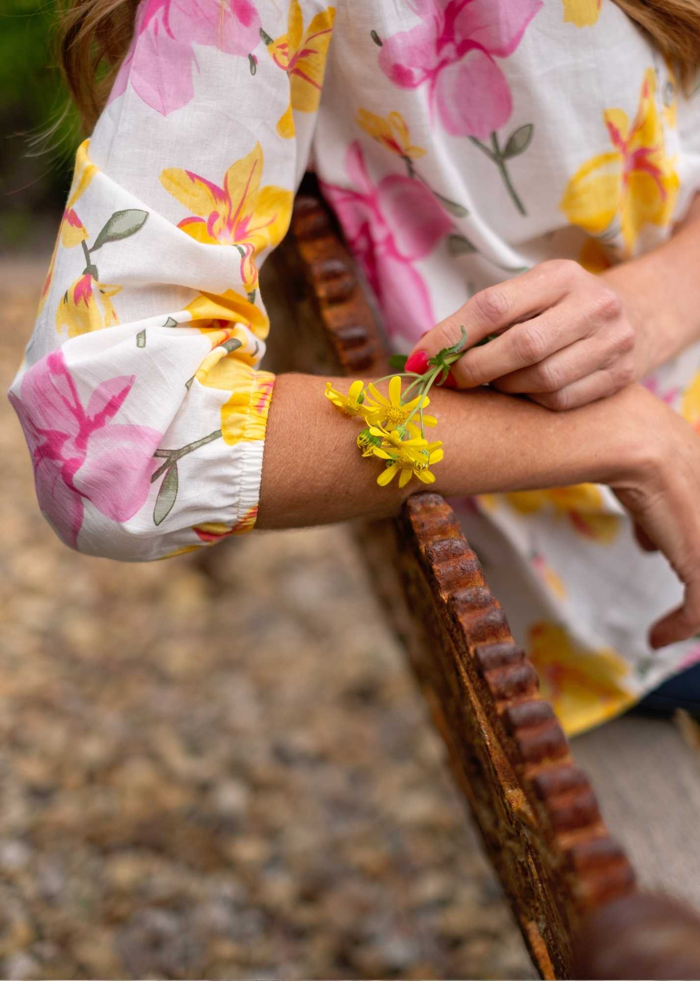 Lauren Comfy top, in Pink and Yellow Floral