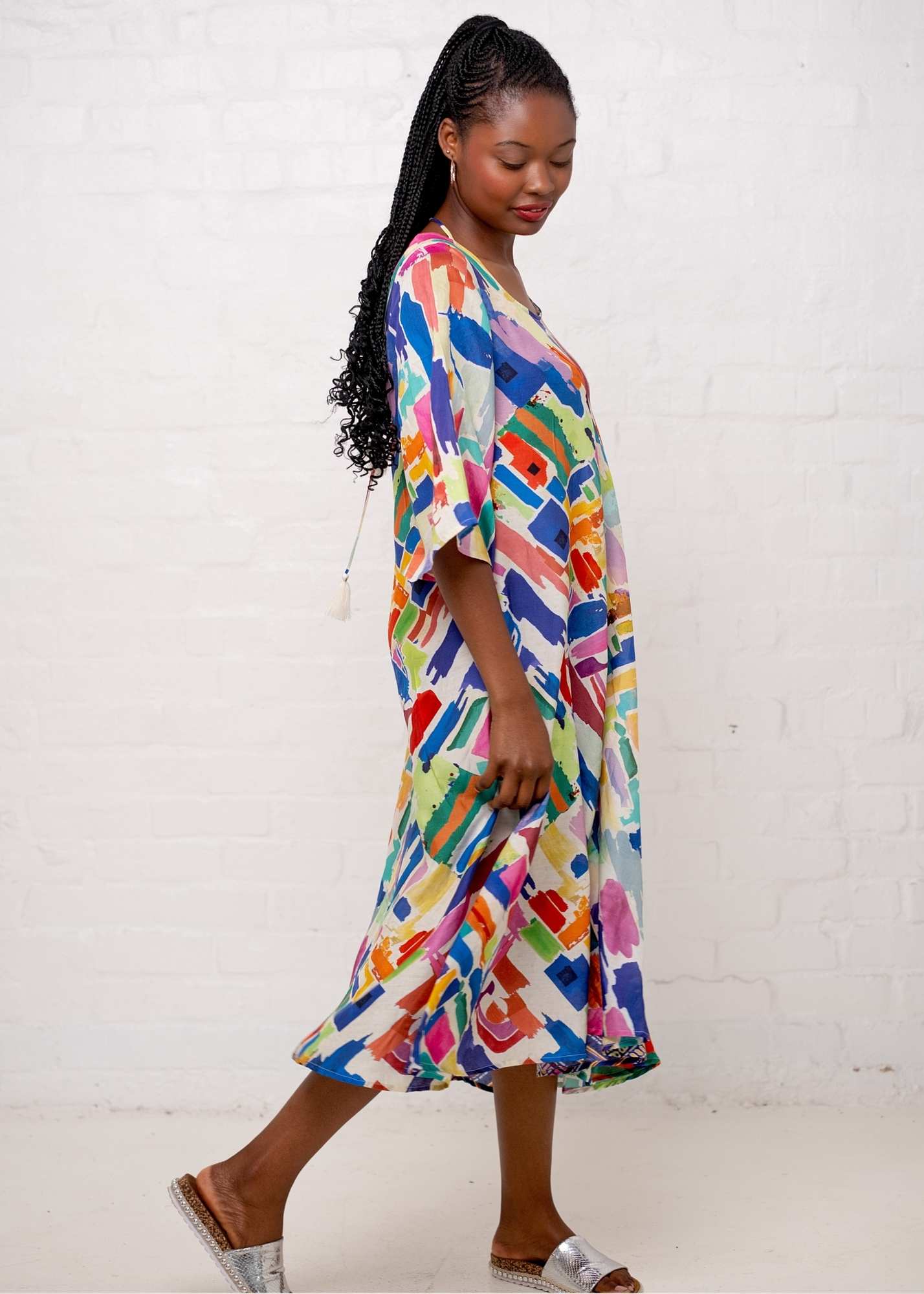 Fiera Dress in Rainbow Paintbrush