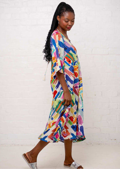 Fiera Dress in Rainbow Paintbrush