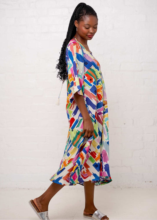 Fiera Dress in Rainbow Paintbrush