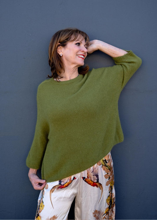 Poncho with Tulip Sleeve in Moss Green