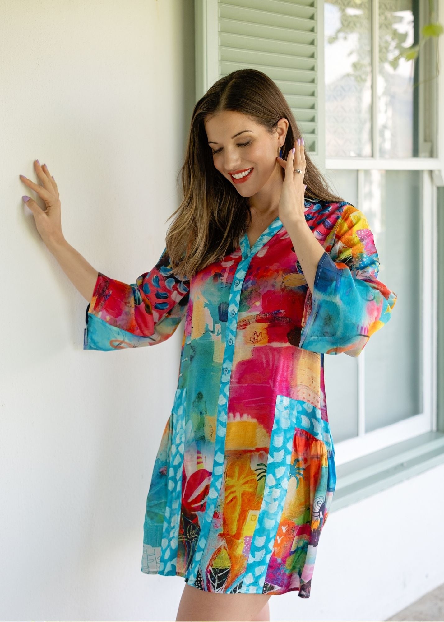 Amalfi Dress in Rainbow Paintbrush