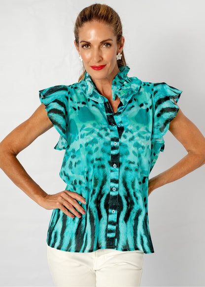 Paradise Blouse in Turquoise Animal Print