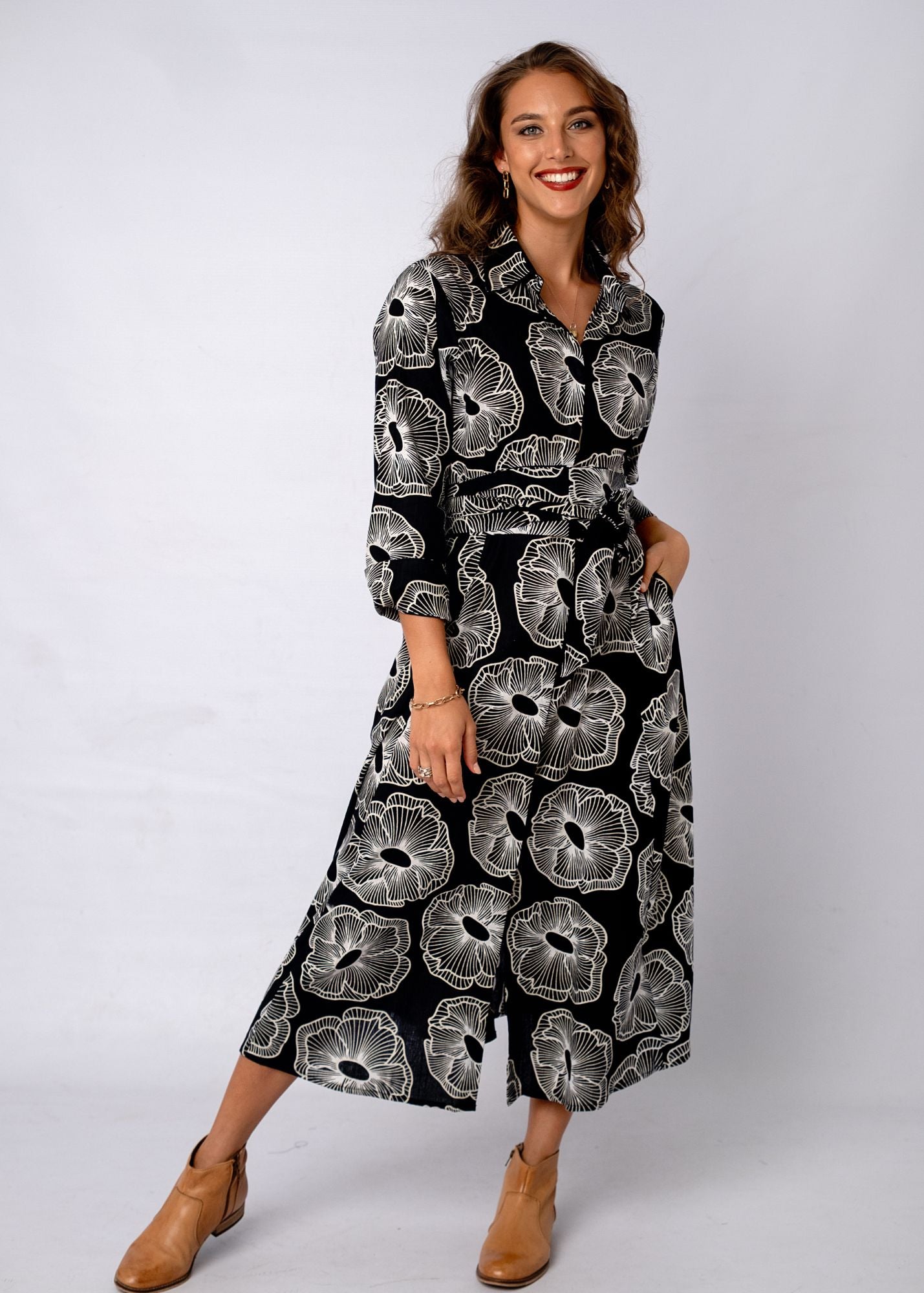 Marigold Shirt Dress in Lunar Petal