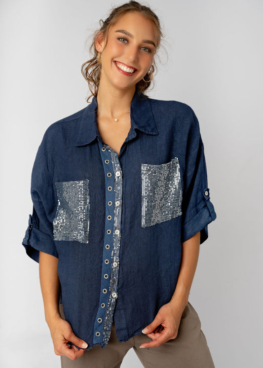 The Bling Blouse in Indigo Blue