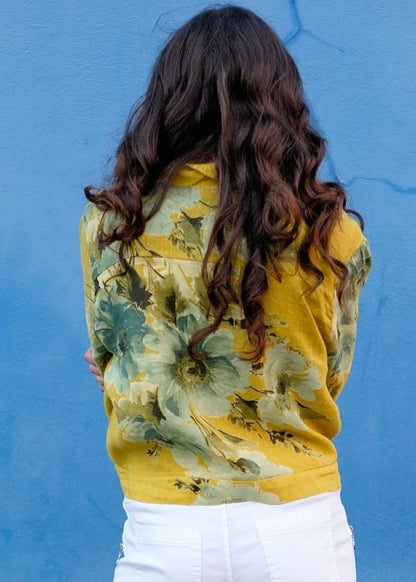 Lino 100% Linen Cropped Jacket in Periwinkle Heirloom Bloom