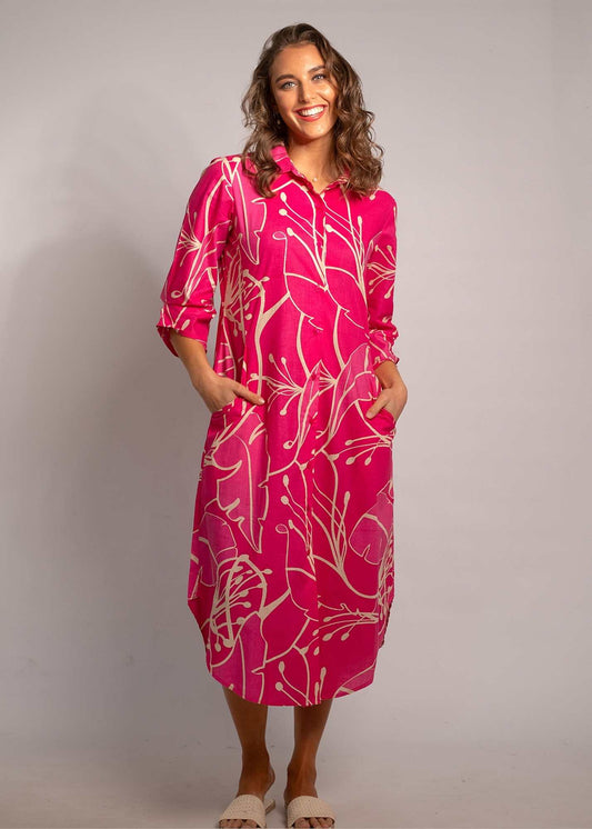 Laura Shirt Dress in Cerise