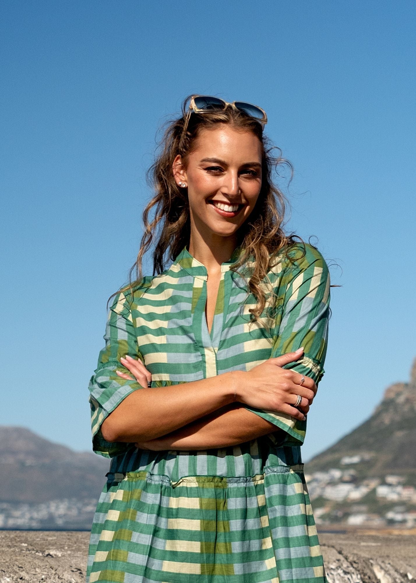 Loretta Dress in Sage & Olive Check