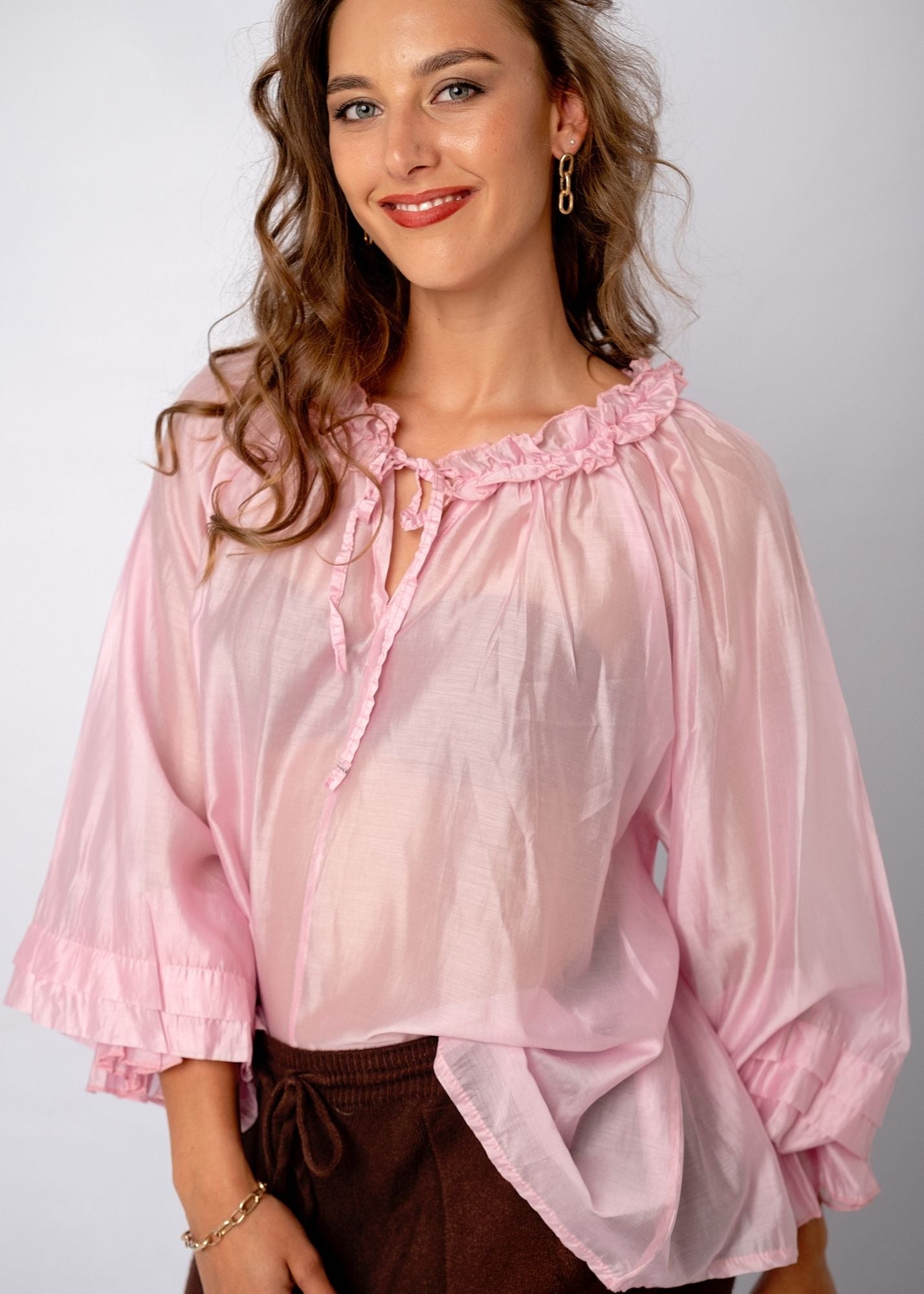 Swann Blouse with Frill  in Dusty Pink