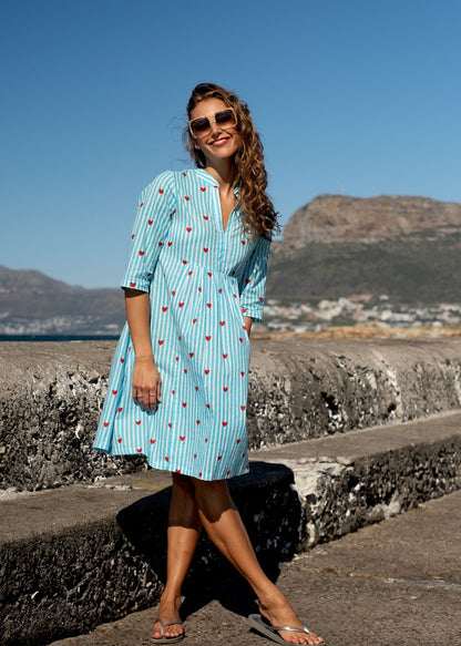 Lee-Ann Dress in Turquoise Heart Stripe