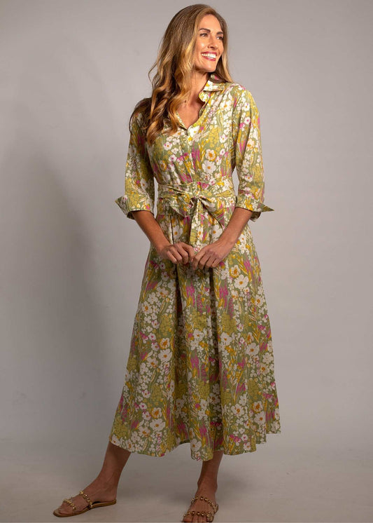 Marigold Dress in Green and Pink Garden