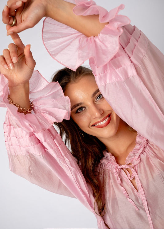 Swann Blouse with Frill  in Dusty Pink