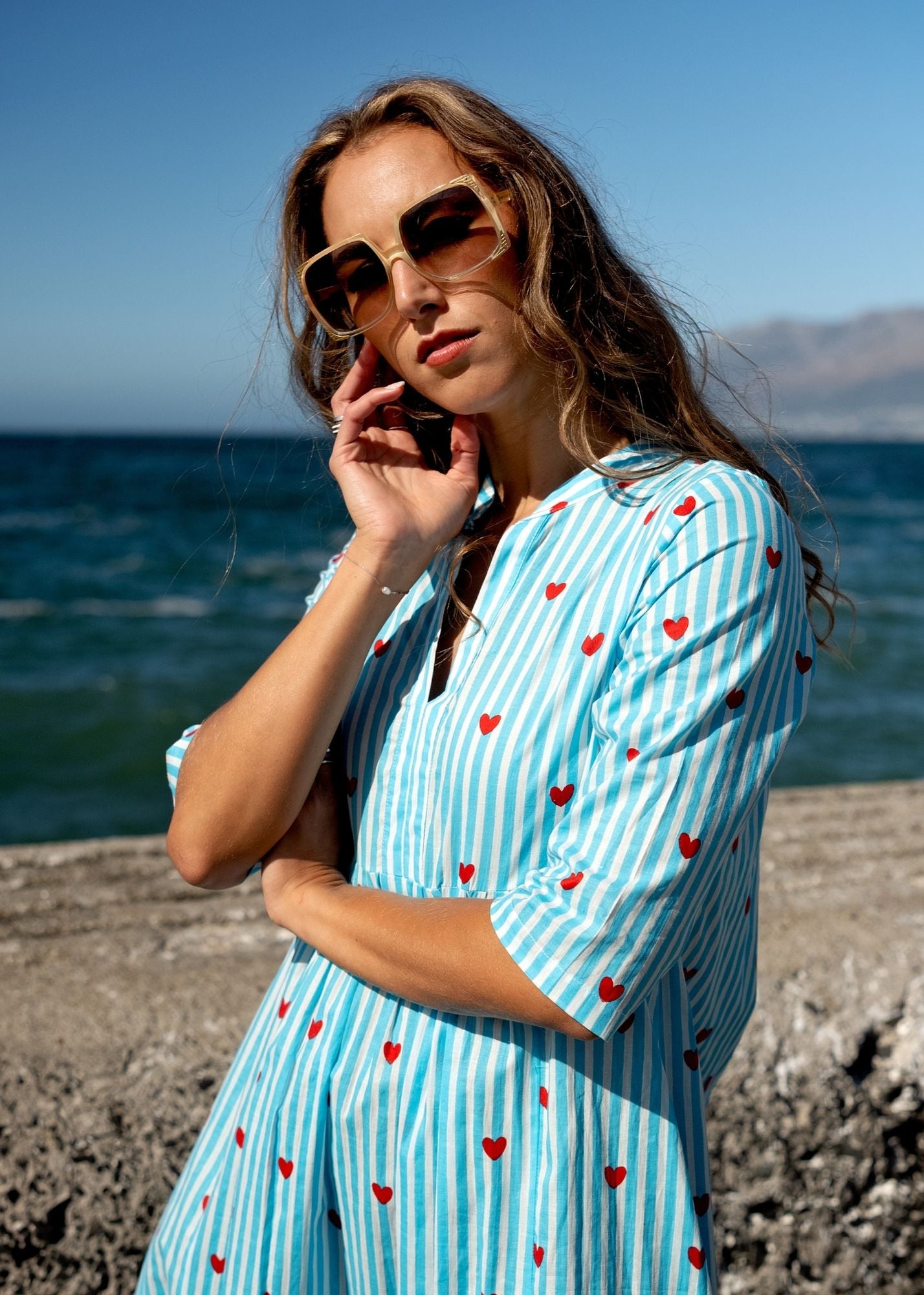 Lee-Ann Dress in Turquoise Heart Stripe