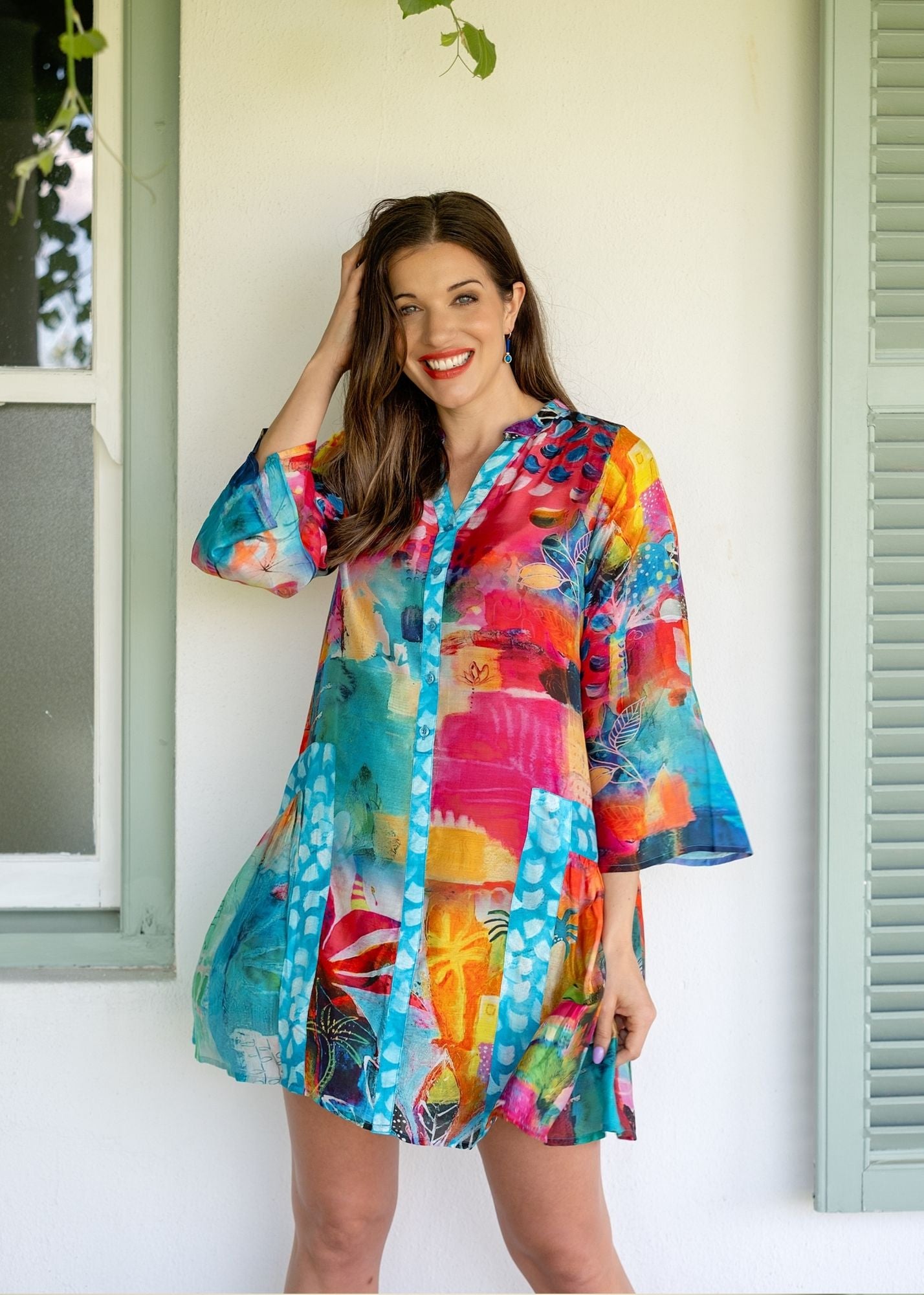 Amalfi Dress in Rainbow Paintbrush