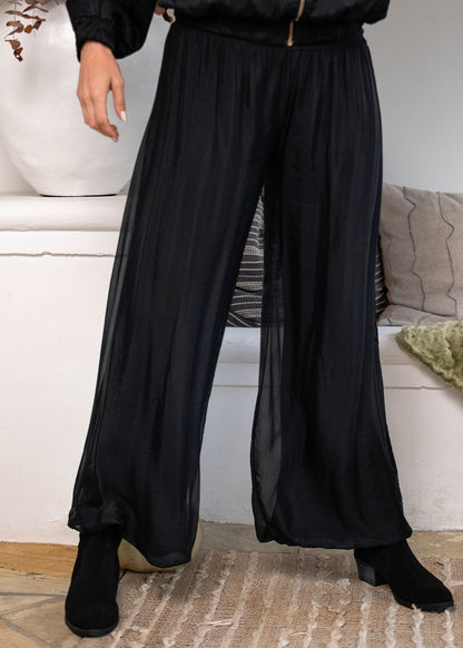 Sophia 100% Silk Flow Pants in Black
