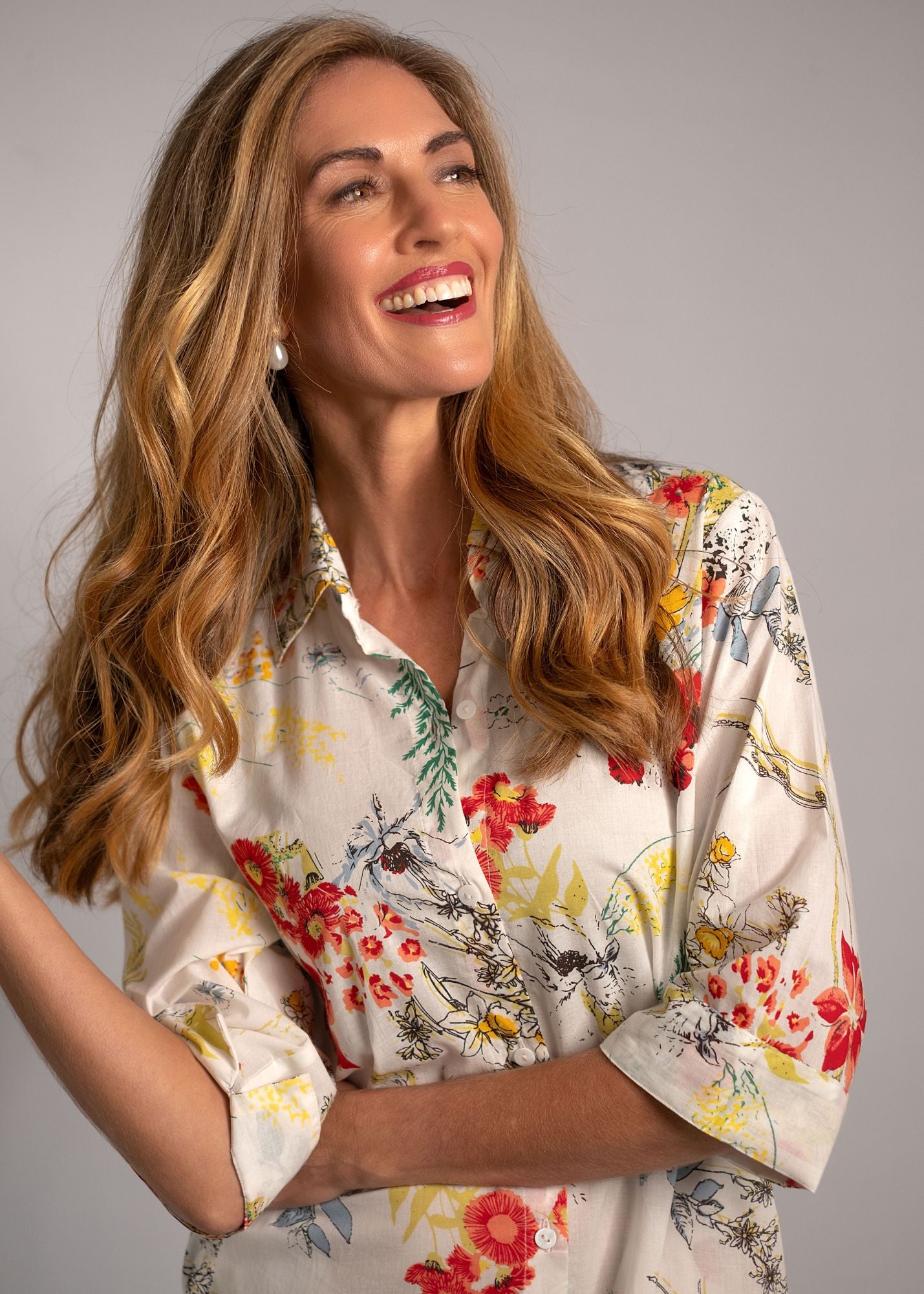 Emma dress in White with Red Floral NO CONTRAST