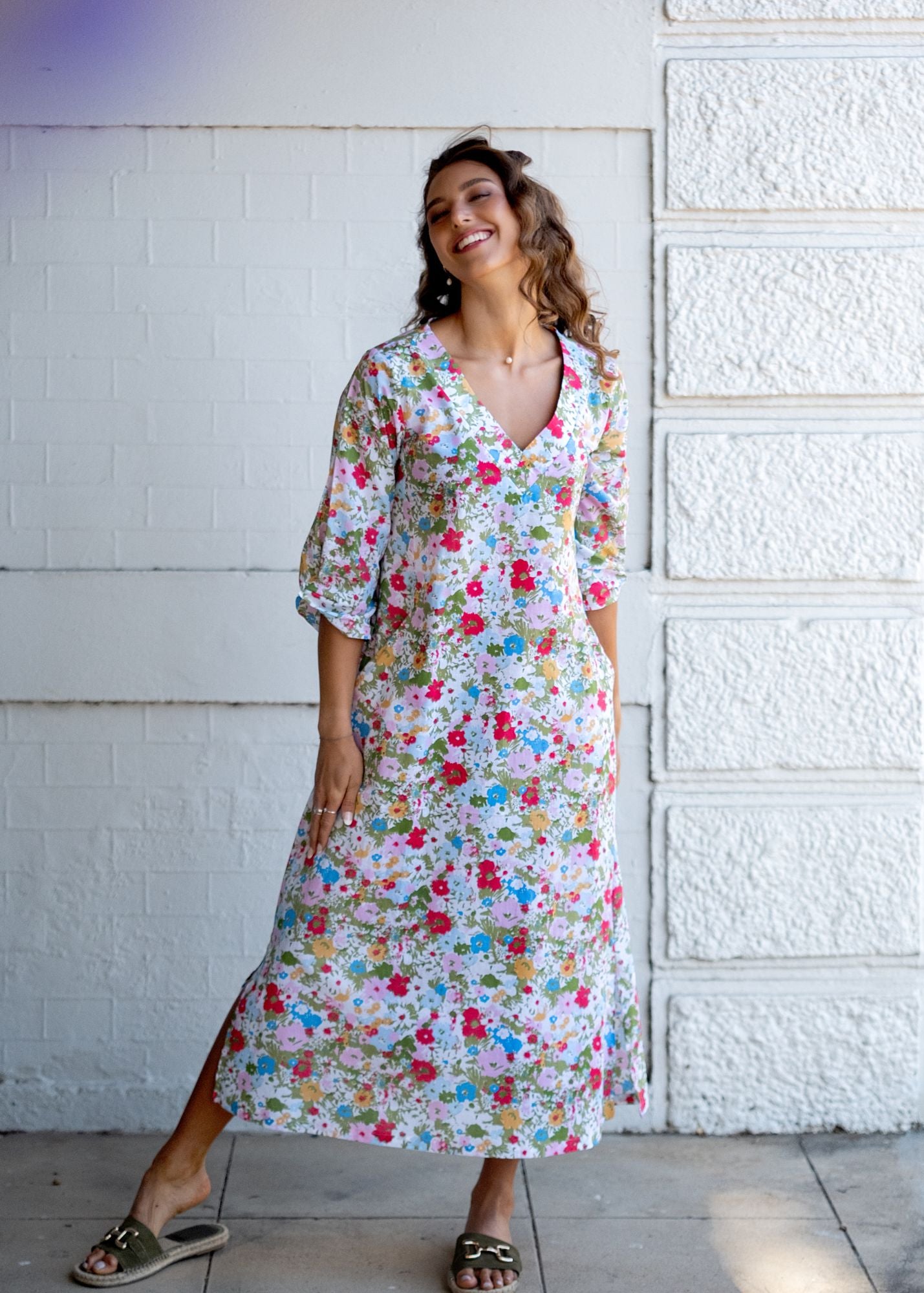 Gloria Dress with Tucked Sleeve Detail in Meadow