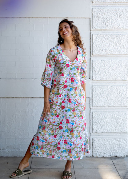 Gloria Dress with Tucked Sleeve Detail in Meadow